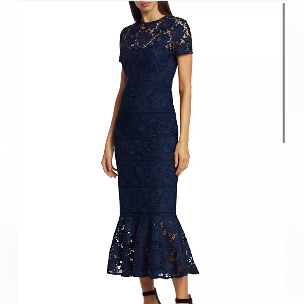 ML MONIQUE LHUILLIER Fluted Lace Midi Dress | Size 4